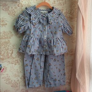 Zara Blue & White Striped Floral Peplum Top and Bottom Set 3-4 years (toddler)